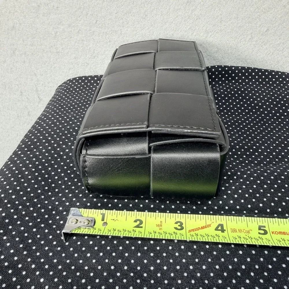 Black Woven Faux Leather Clutch Bag‎ Padded Weave Snap Closure Small Purse